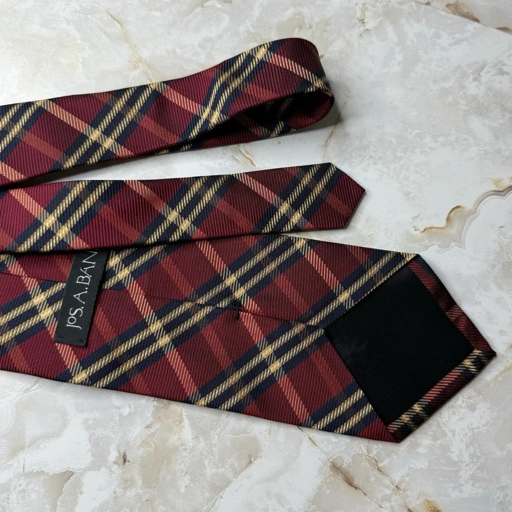 NWOT Jos. A. Bank‎ Men's Silk Necktie Red Blue Yellow Plaid 3 7/8